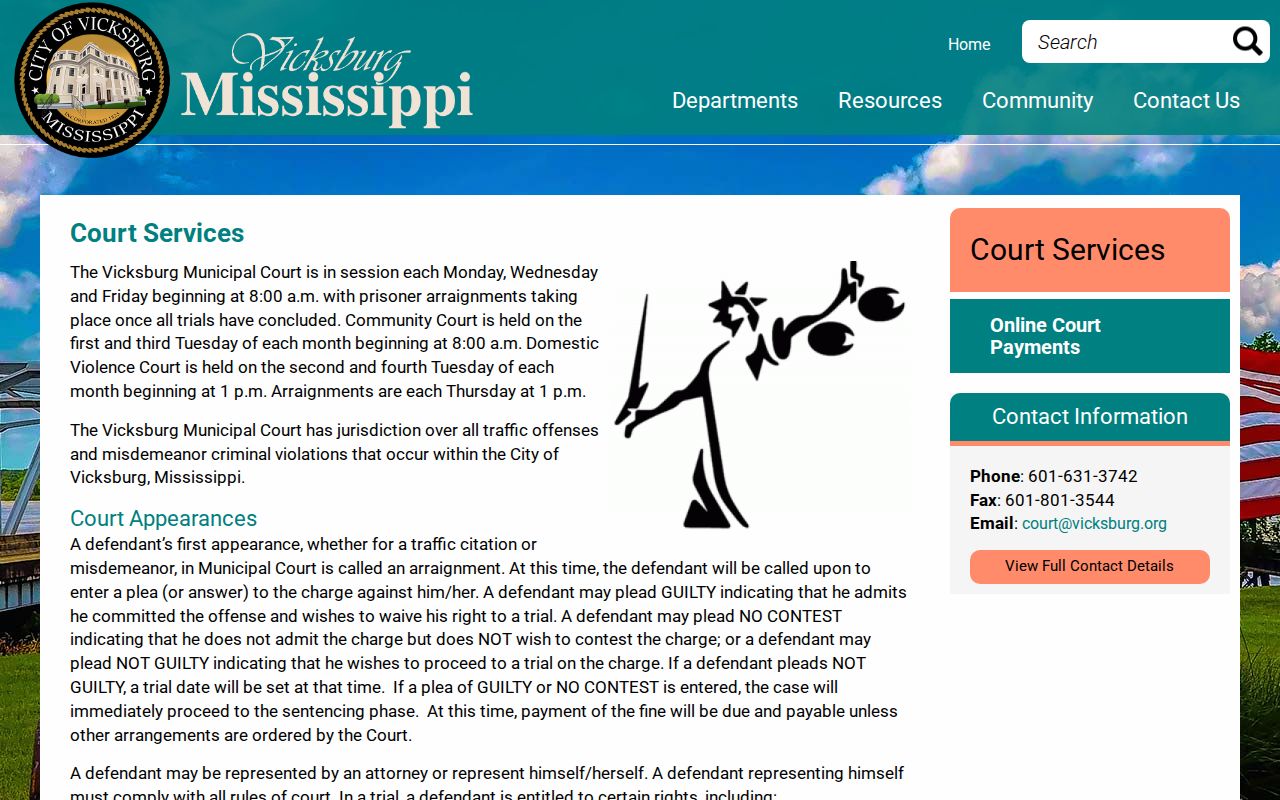 Vicksburg Municipal Court services and schedule
